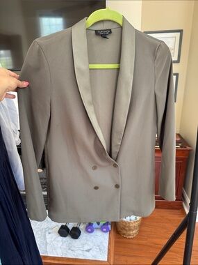 Topshop Olive Green Double-Breasted Satin Lapel Blazer